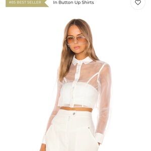Superdown Transparent White Button-Down Crop Shirt